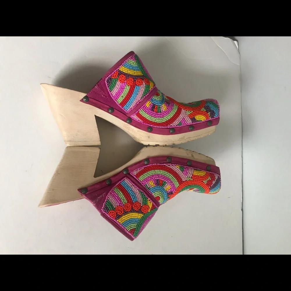 Lisa for Donald J. Pliner Exquisite Hand-Beaded Multicolor Platform Clogs